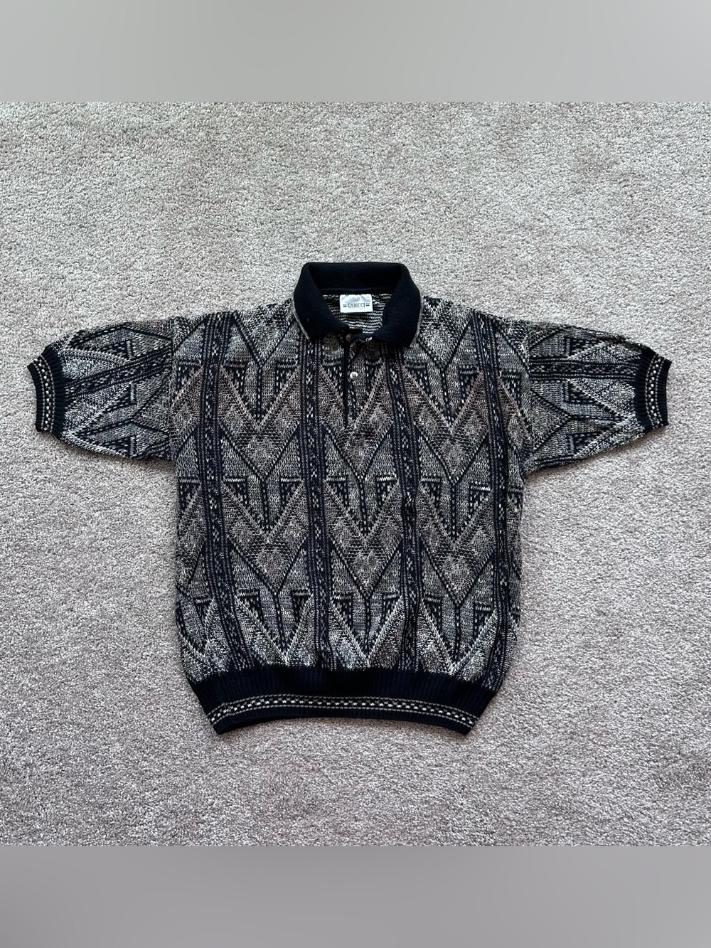 Vintage Gabicci Italy Knit Polo Shirt Medium 90s Coogi Style Chevron Geometric